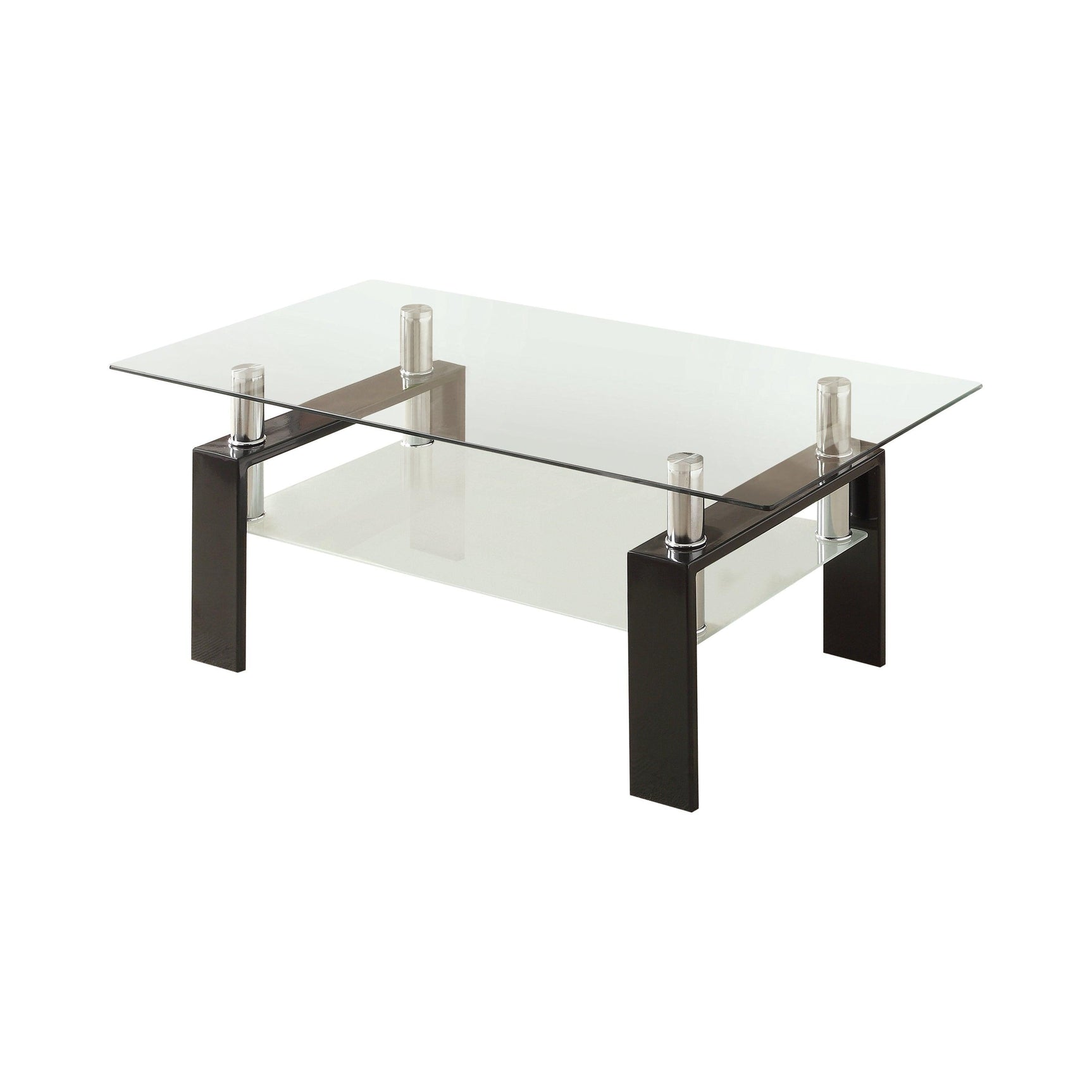 Dyer Tempered Glass Coffee Table With Shelf Black - Ella Furniture