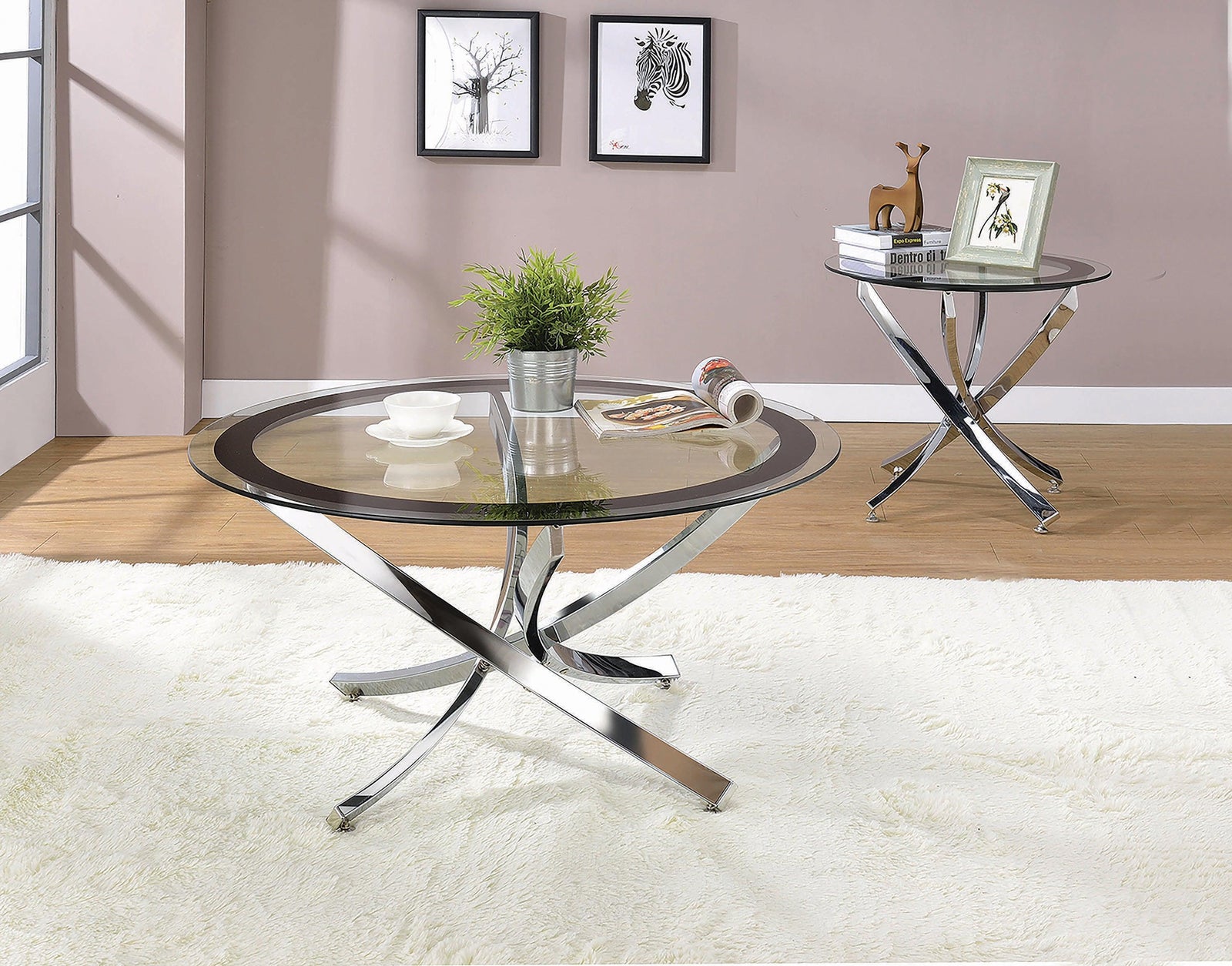 Brooke Glass Top Coffee Table Chrome And Black - Ella Furniture