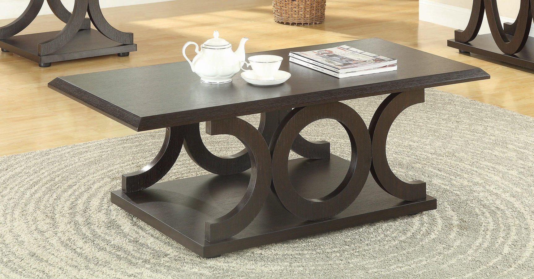 Shelly C-shaped Base Coffee Table Cappuccino - Ella Furniture