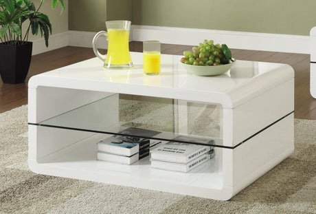 Elana Rectangle 2-Shelf Coffee Table Glossy White - Ella Furniture