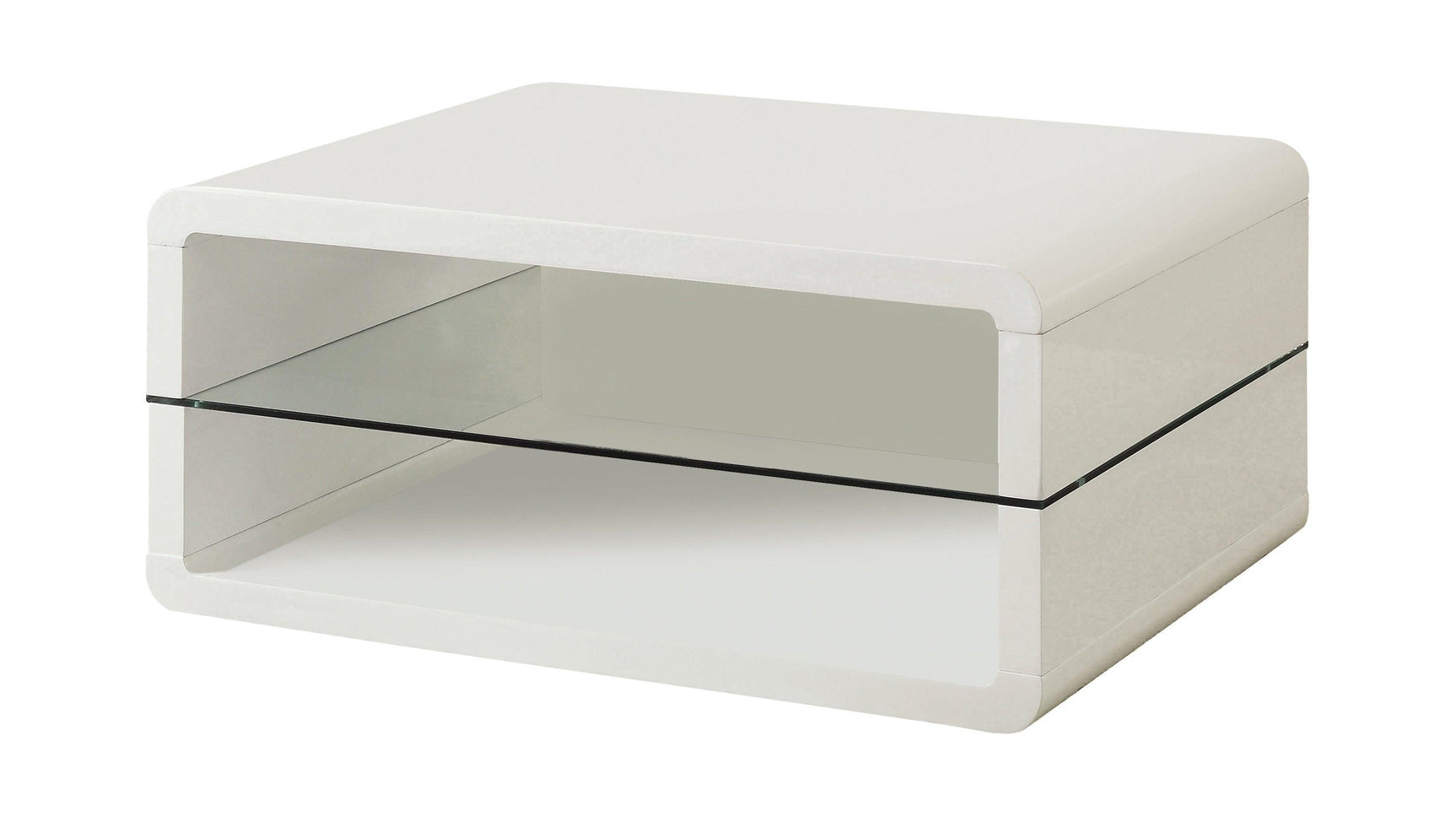 Elana Rectangle 2-Shelf Coffee Table Glossy White - Ella Furniture
