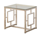 Merced Square Tempered Glass Top End Table Nickel - Ella Furniture