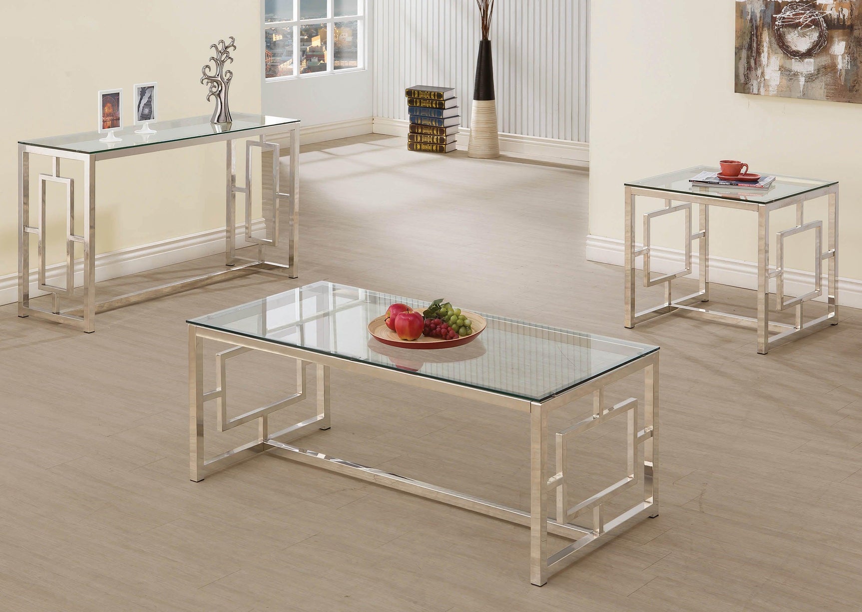 Merced Square Tempered Glass Top End Table Nickel - Ella Furniture