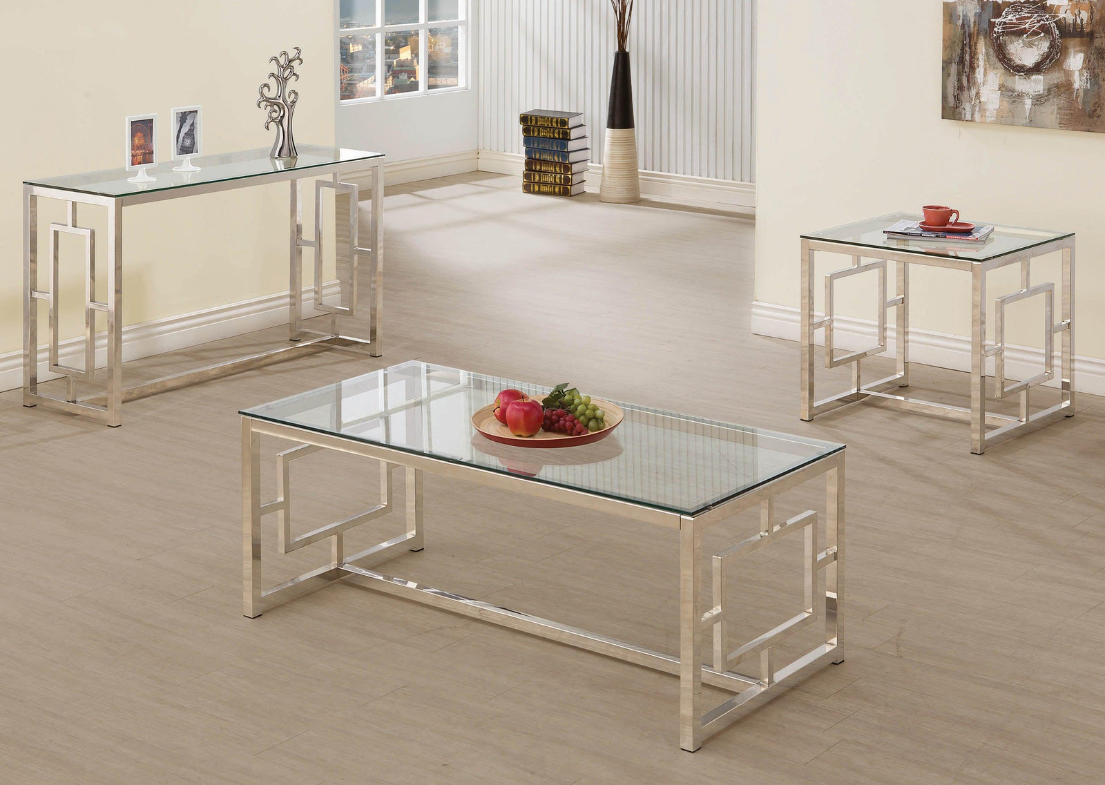Merced Square Tempered Glass Top End Table Nickel - Ella Furniture