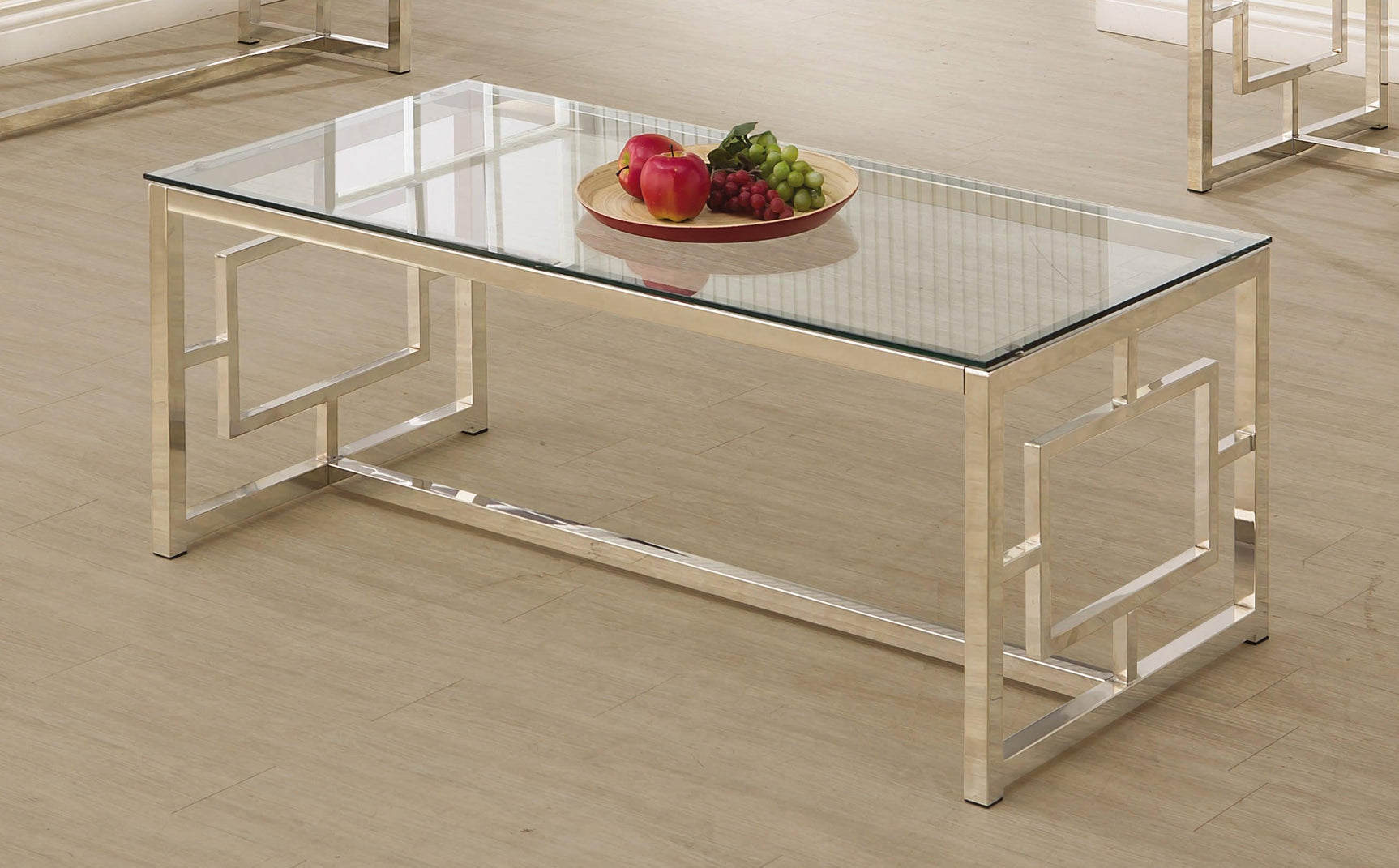 Merced Rectangle Glass Top Coffee Table Nickel - Ella Furniture
