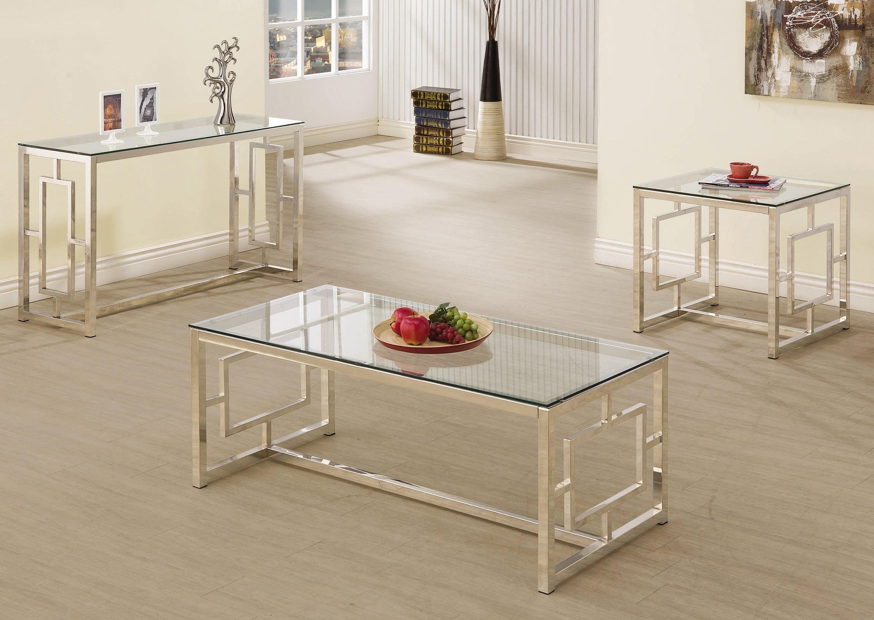 Merced Rectangle Glass Top Coffee Table Nickel - Ella Furniture
