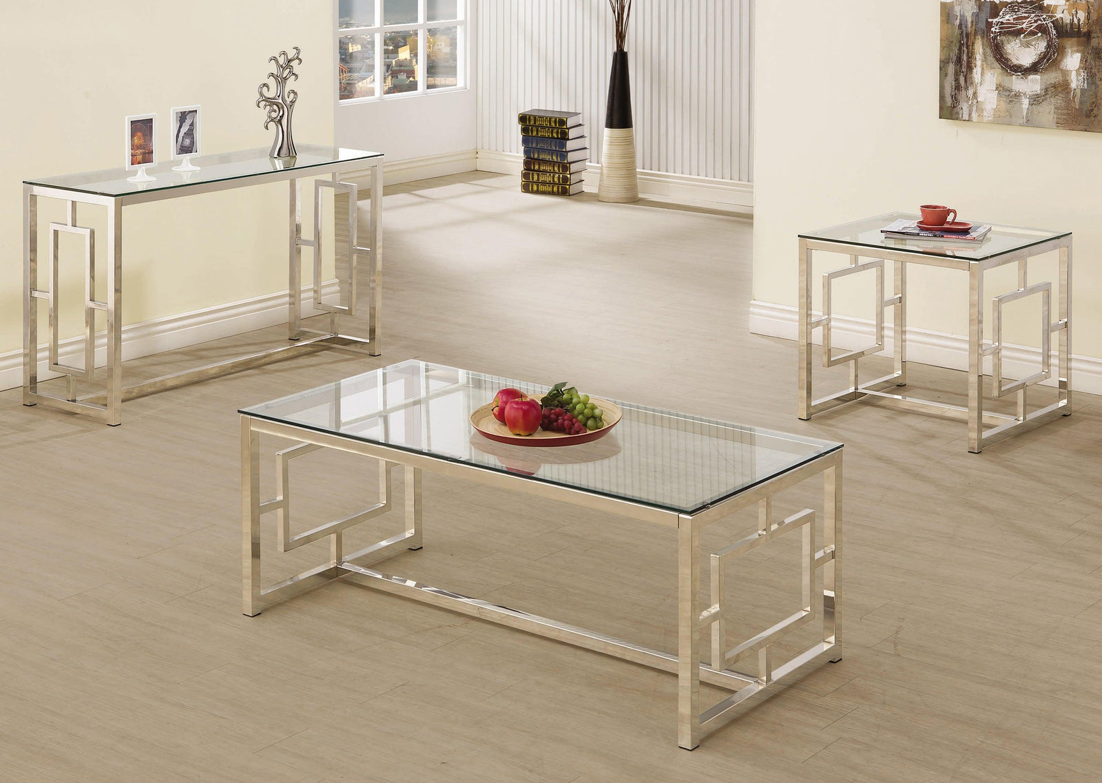 Merced Rectangle Glass Top Coffee Table Nickel - Ella Furniture