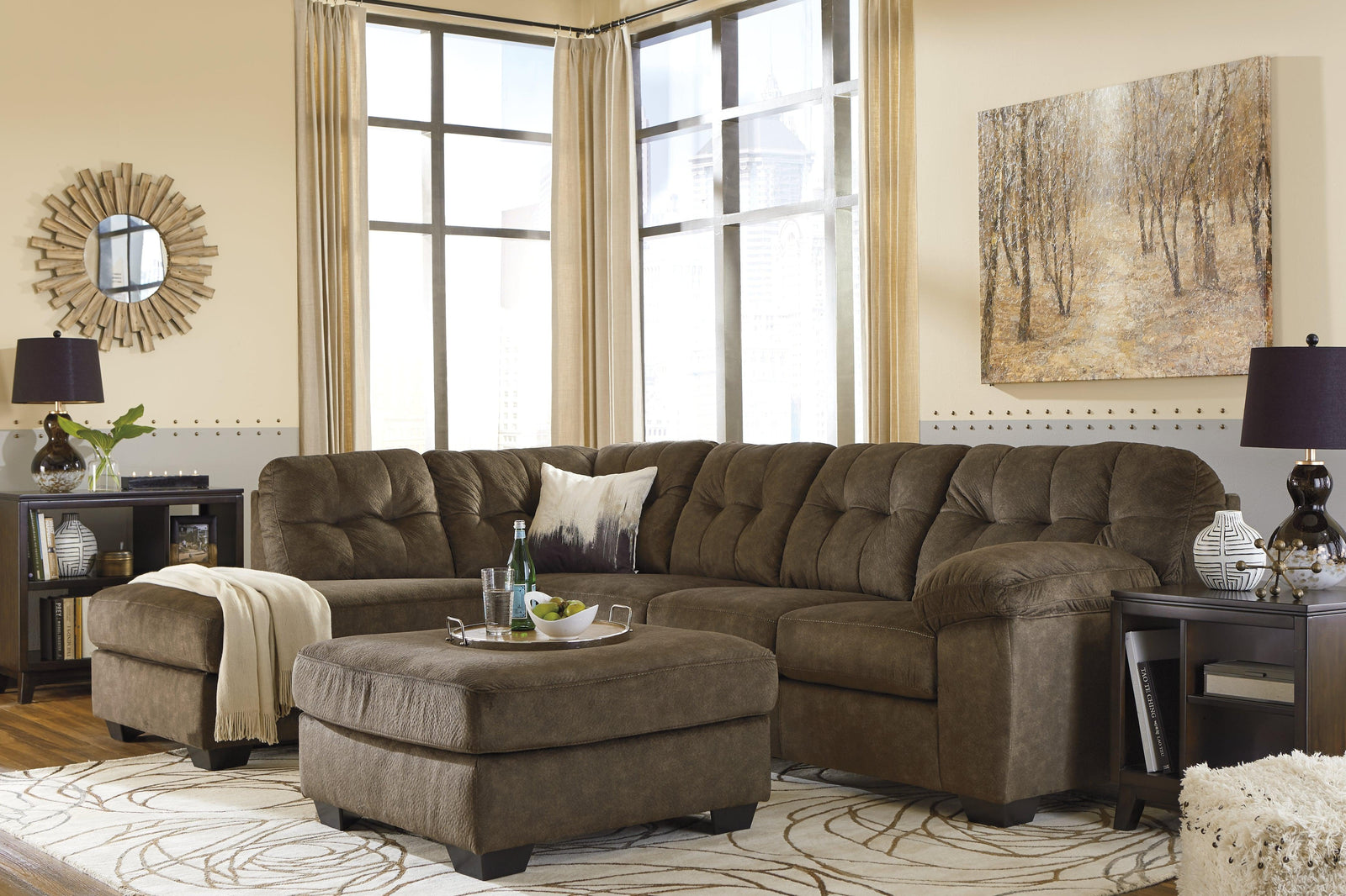 Accrington Earth 2-Piece Sectional With Ottoman - Ella Furniture