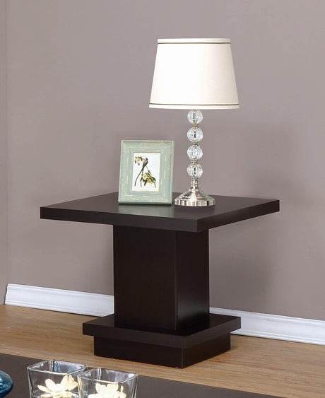 Reston Pedestal Square End Table Cappuccino - Ella Furniture