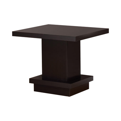 Reston Pedestal Square End Table Cappuccino - Ella Furniture