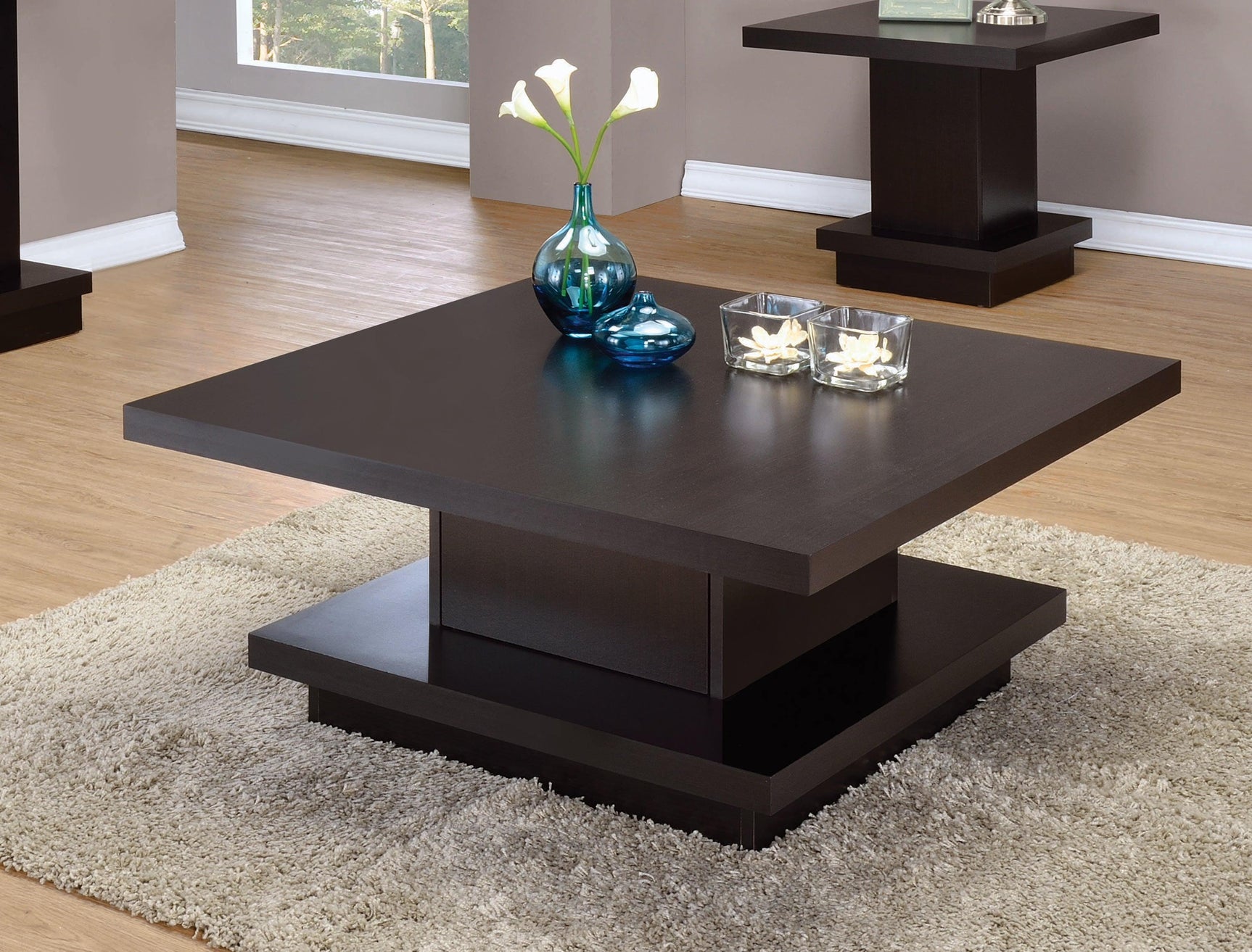 Reston Pedestal Square Coffee Table Cappuccino - Ella Furniture