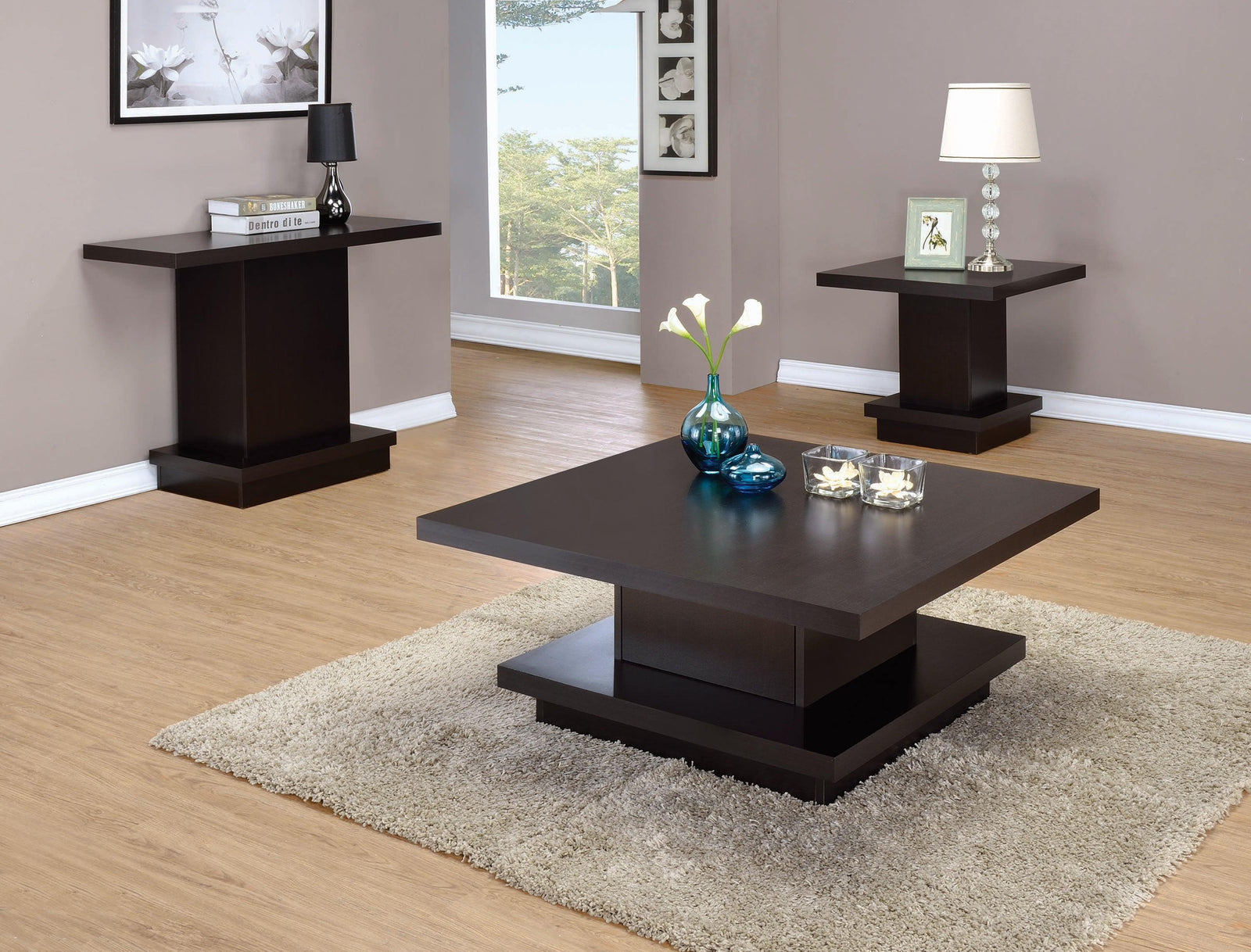 Reston Pedestal Square Coffee Table Cappuccino - Ella Furniture