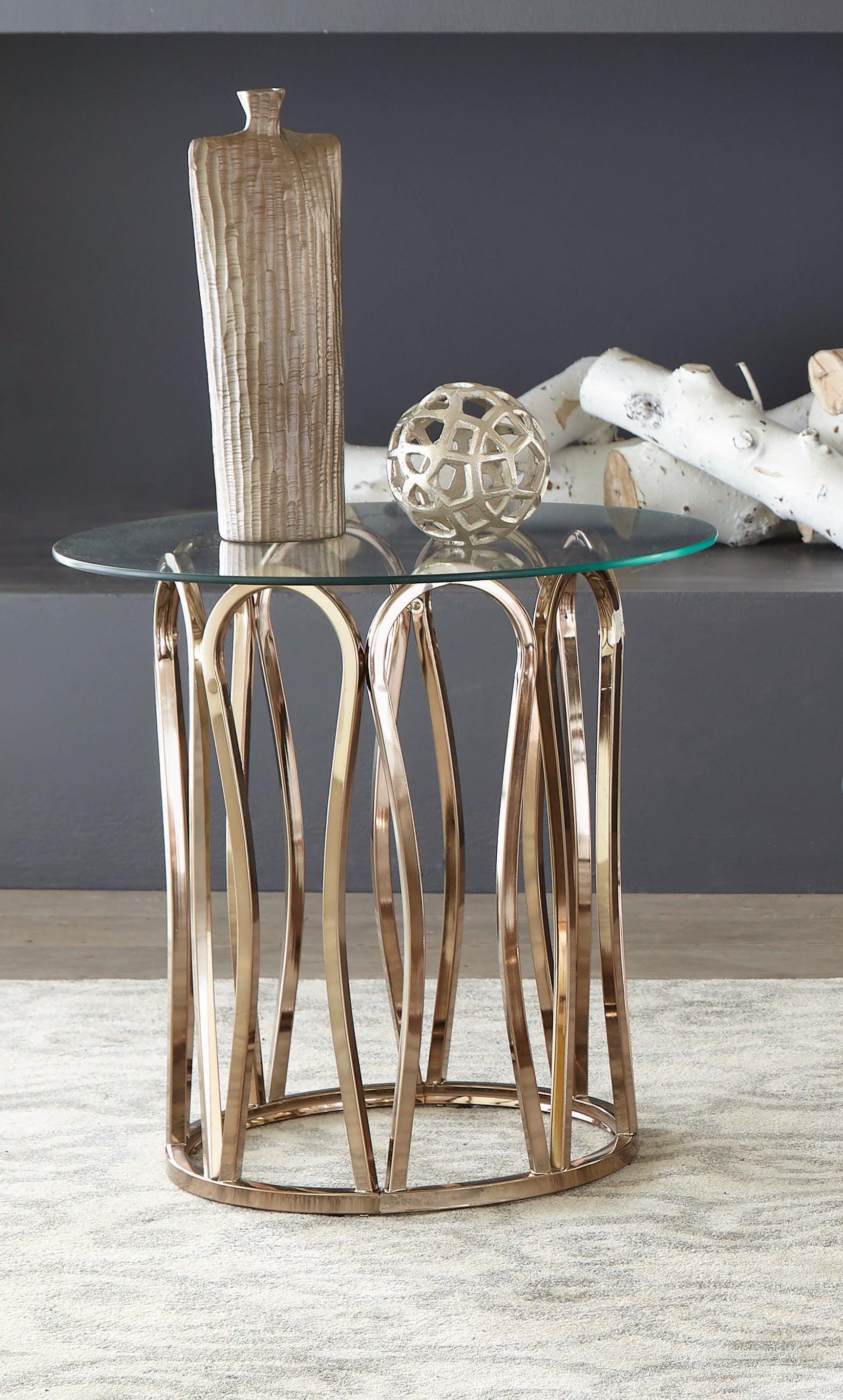 Monett Round End Table Chocolate Chrome And Clear - Ella Furniture