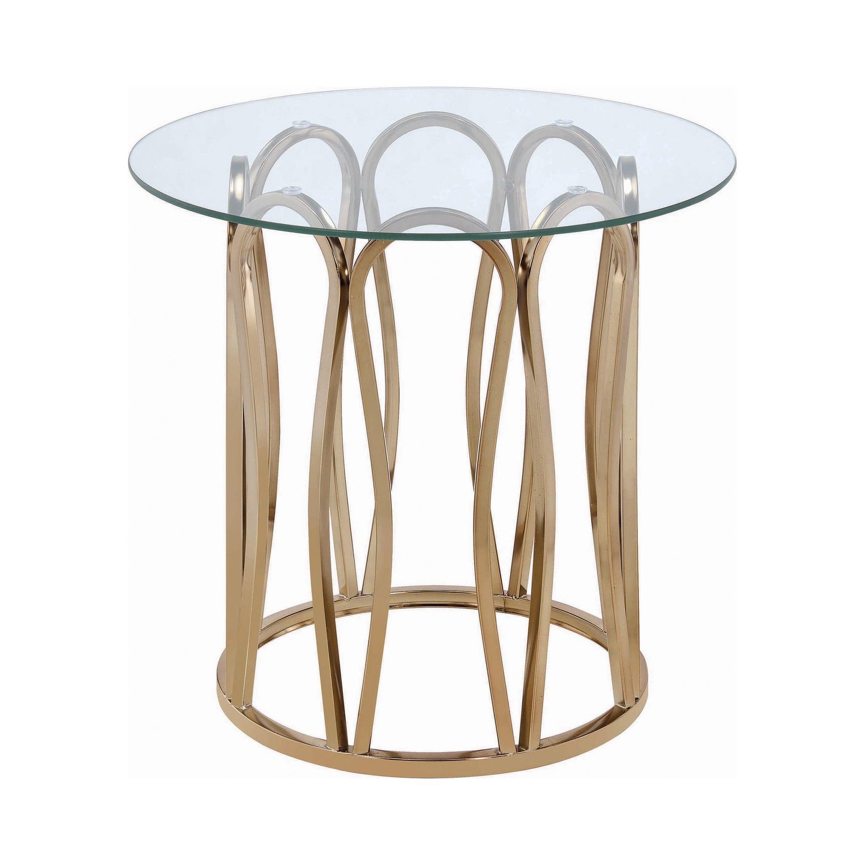 Monett Round End Table Chocolate Chrome And Clear - Ella Furniture