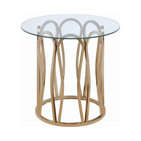 Monett Round End Table Chocolate Chrome And Clear - Ella Furniture