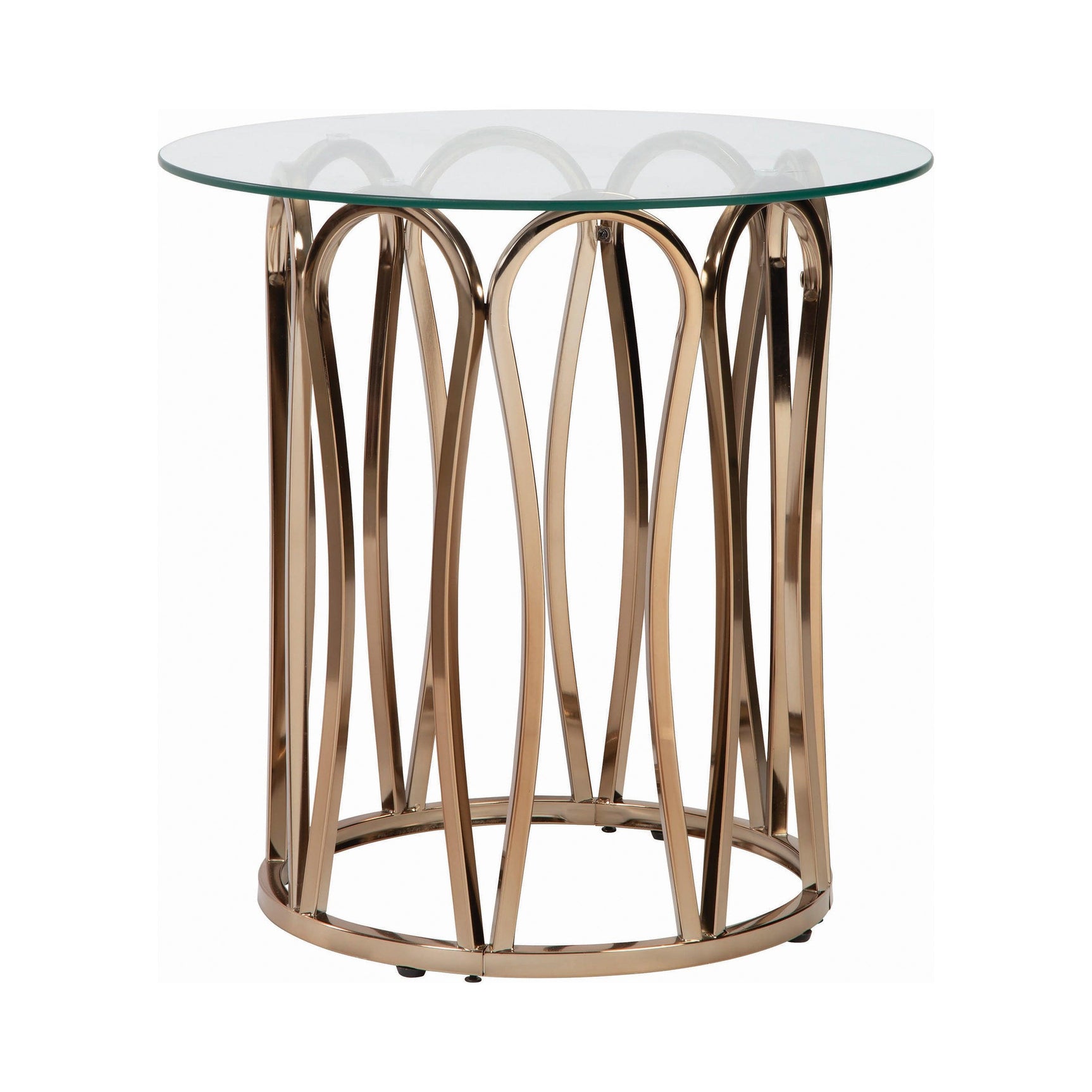 Monett Round End Table Chocolate Chrome And Clear - Ella Furniture