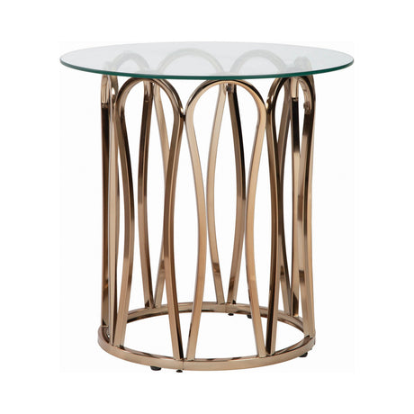 Monett Round End Table Chocolate Chrome And Clear - Ella Furniture
