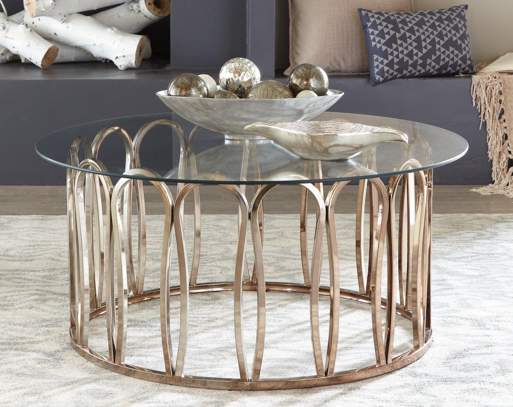 Monett Round Coffee Table Chocolate Chrome And Clear - Ella Furniture