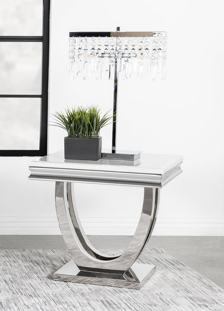 Adabella U-base Square End Table White And Chrome - Ella Furniture