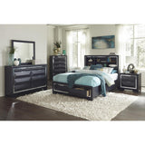 Rosemont Midnight Blue Okume Veneer Wood And Engineered Wood Bookcase Queen Storage Platform Bed - Ella Furniture
