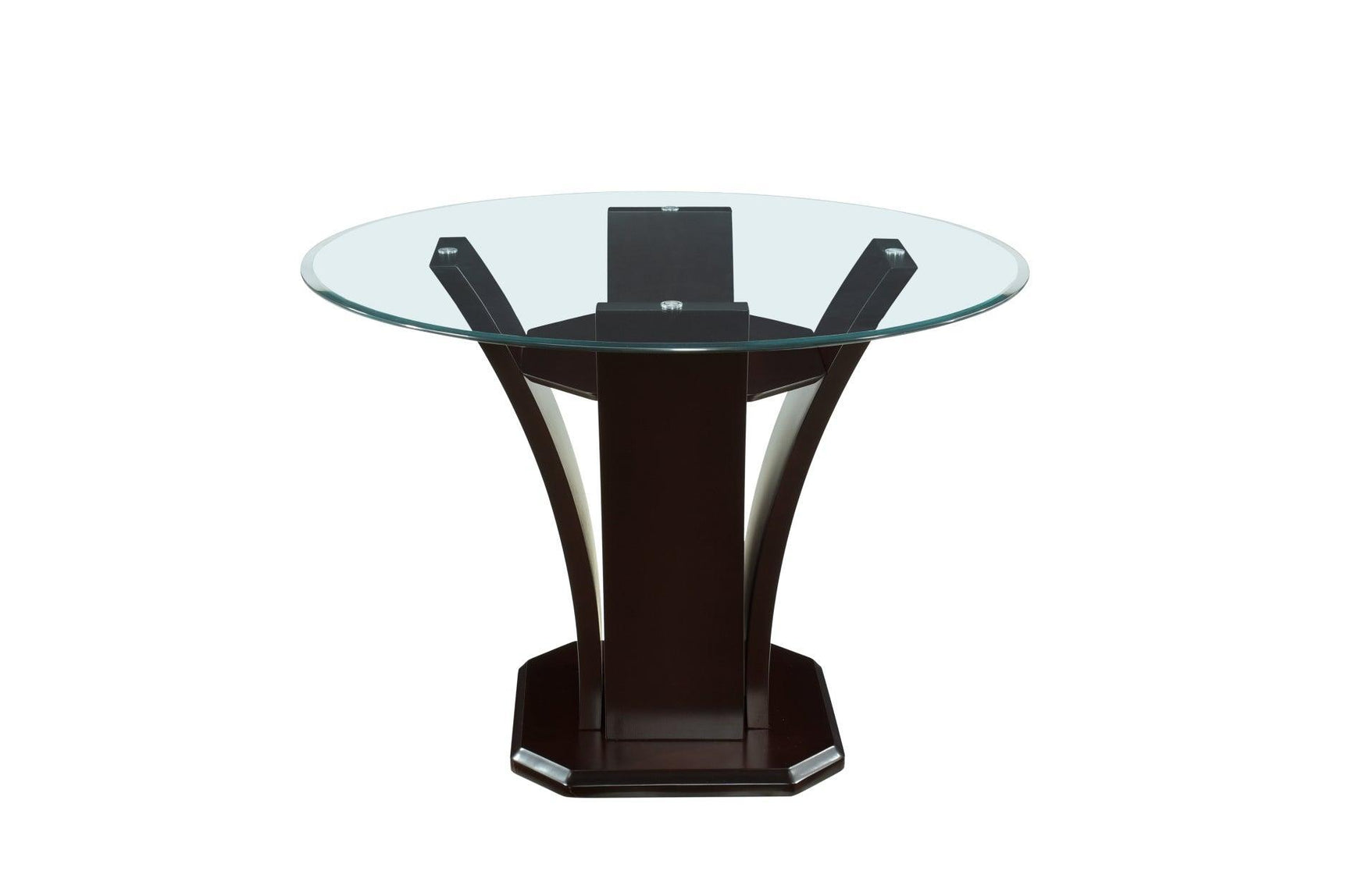 Daisy Espresso Black Solid Wood Faux Leather Seat Glass Top Round Counter Height Dining Room Set - Ella Furniture