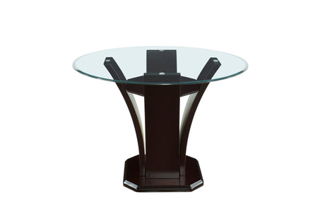 Daisy Espresso Black Solid Wood Faux Leather Seat Glass Top Round Counter Height Dining Room Set - Ella Furniture