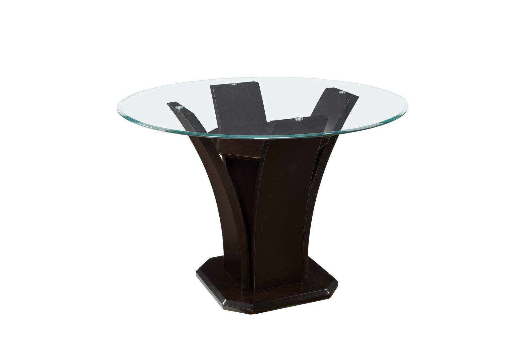 Daisy Espresso Black Solid Wood Faux Leather Seat Glass Top Round Counter Height Dining Room Set - Ella Furniture