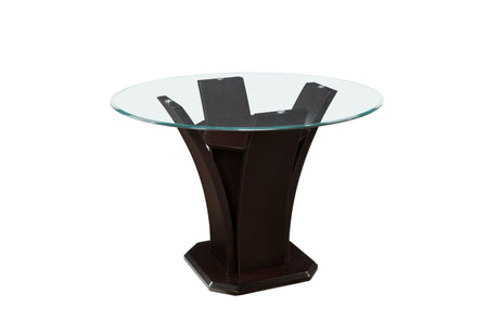 Daisy Espresso Black Solid Wood Faux Leather Seat Glass Top Round Counter Height Dining Room Set - Ella Furniture