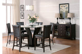 Daisy Espresso Black Solid Wood Faux Leather Seat Glass Top Round Counter Height Dining Room Set - Ella Furniture