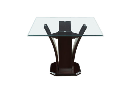 Daisy Espresso Black Solid Wood Faux Leather Seat Glass Top Square Counter Height Dining Room Set - Ella Furniture