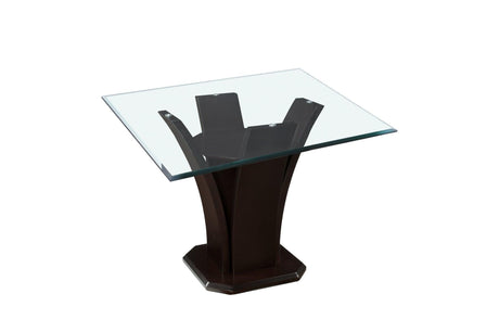 Daisy Espresso Black Solid Wood Faux Leather Seat Glass Top Square Counter Height Dining Room Set - Ella Furniture