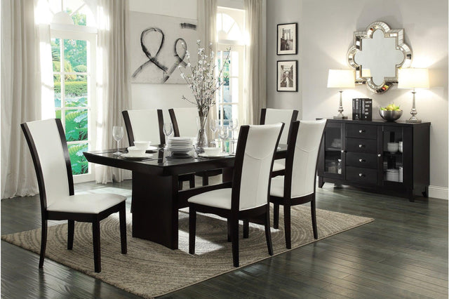 Daisy Espresso Black Solid Wood Faux Leather Seat Glass Top Counter Height Dining Room Set - Ella Furniture