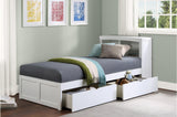 Galen White Modern Transitional Solid Wood Twin Bed And Twin Corner Bookcase Bed - Ella Furniture