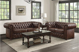 Tiverton Brown Solid Wood Plywood Breathable Faux Leather Upholstery Tufted 2Pc Set: Sofa, Love - Ella Furniture