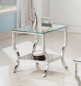 Saide Square End Table With Mirrored Shelf Chrome - Ella Furniture