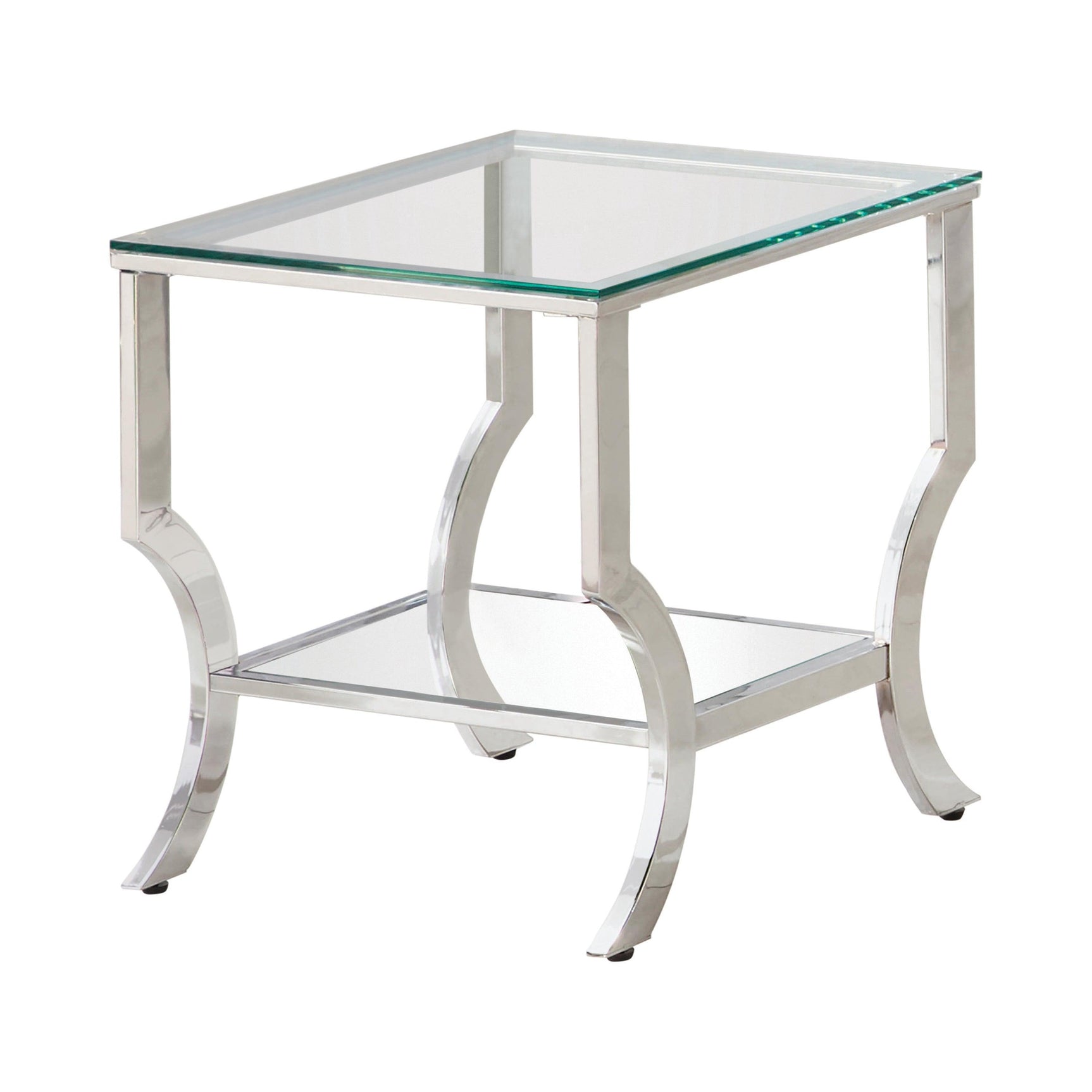Saide Square End Table With Mirrored Shelf Chrome - Ella Furniture