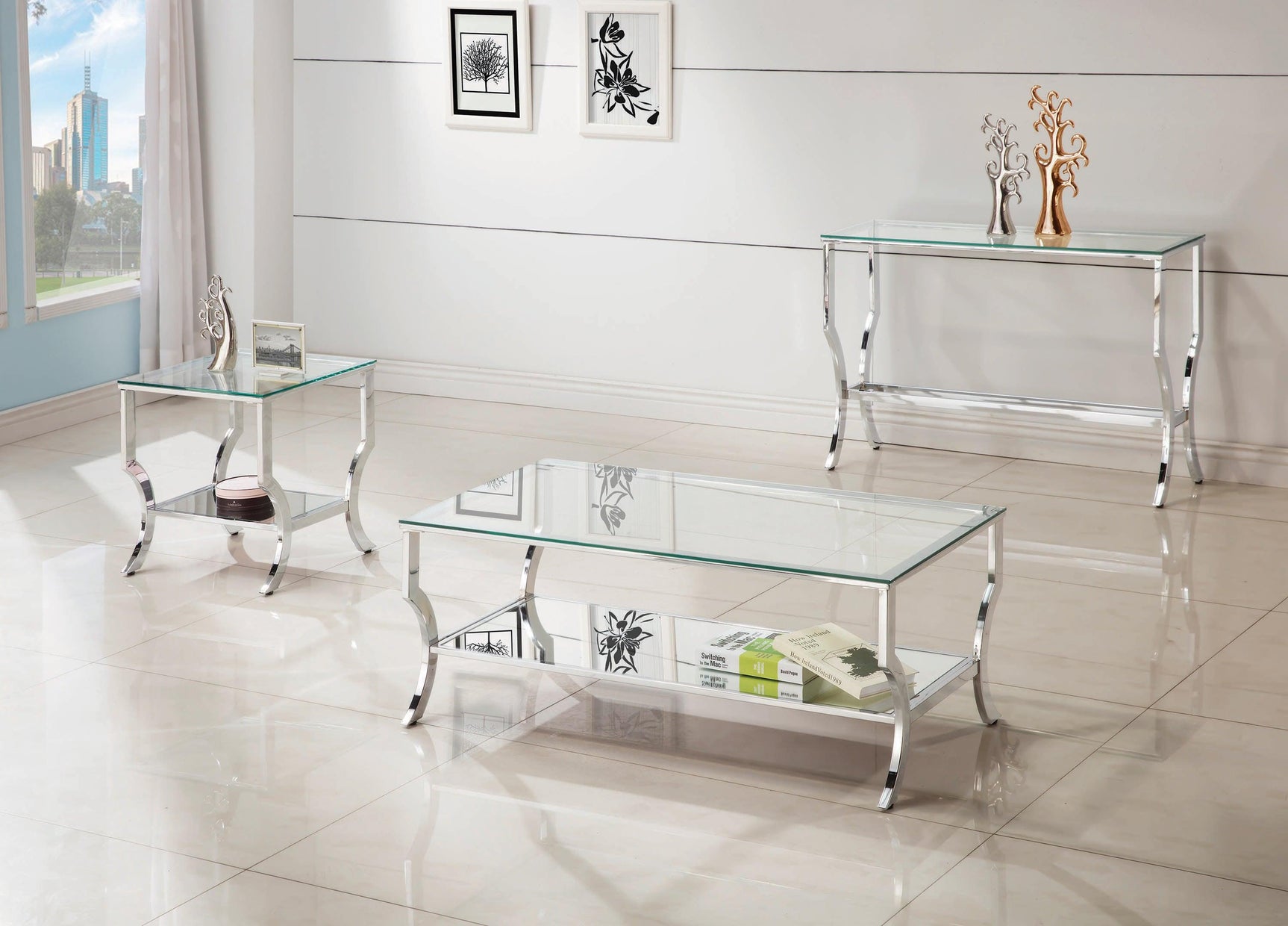 Saide Square End Table With Mirrored Shelf Chrome - Ella Furniture