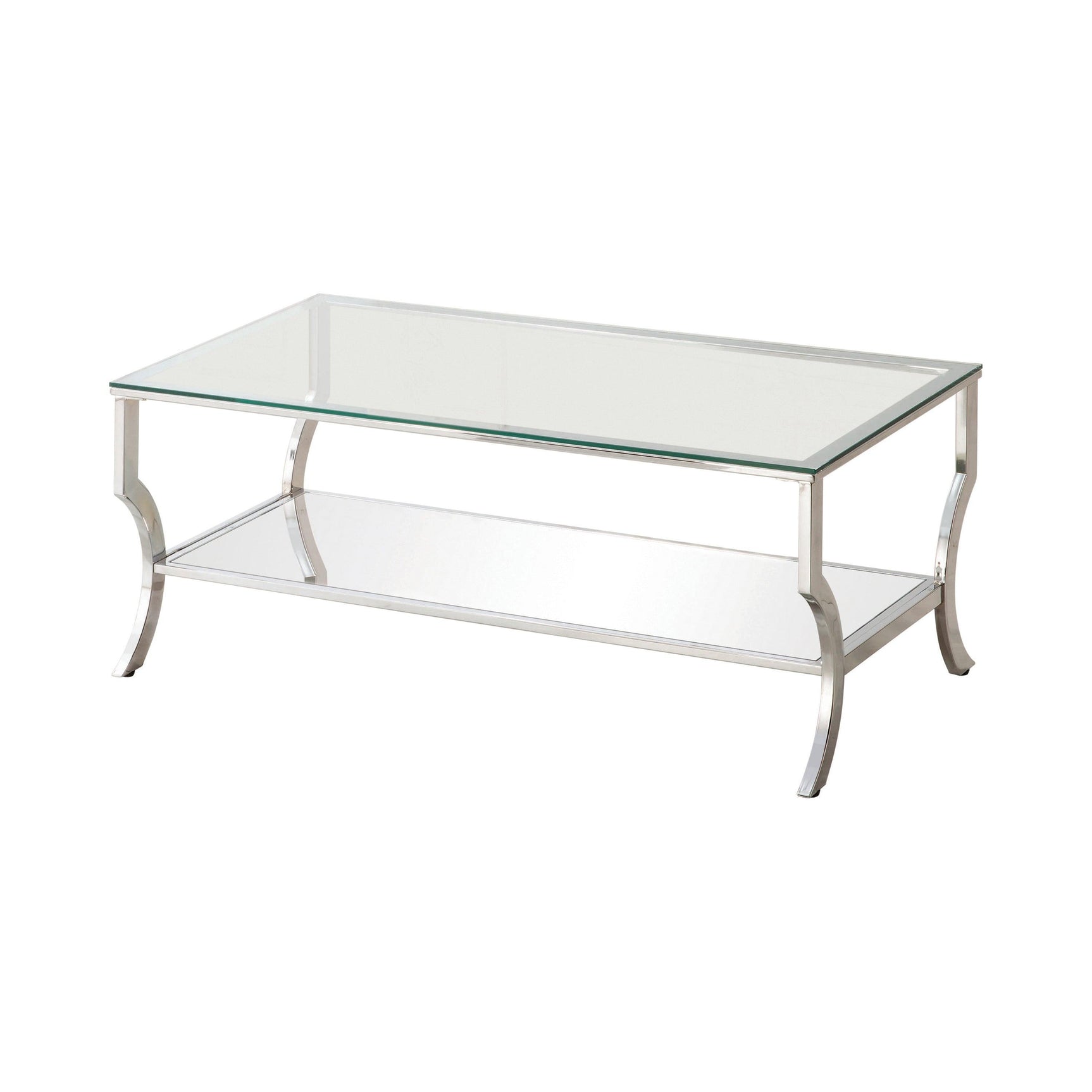 Saide Rectangular Coffee Table With Mirrored Shelf Chrome - Ella Furniture