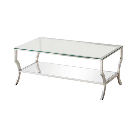 Saide Rectangular Coffee Table With Mirrored Shelf Chrome - Ella Furniture