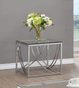 Lille Glass Top Square End Table Accents Chrome - Ella Furniture