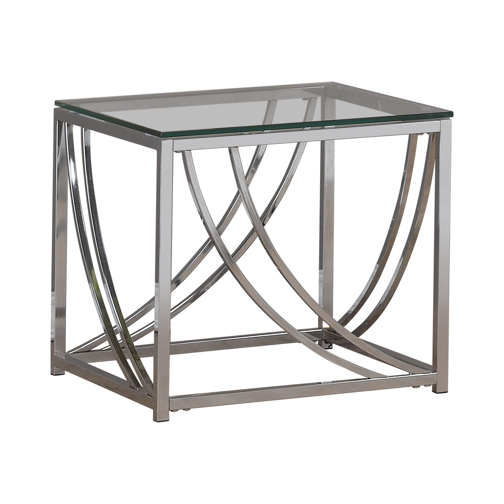 Lille Glass Top Square End Table Accents Chrome - Ella Furniture