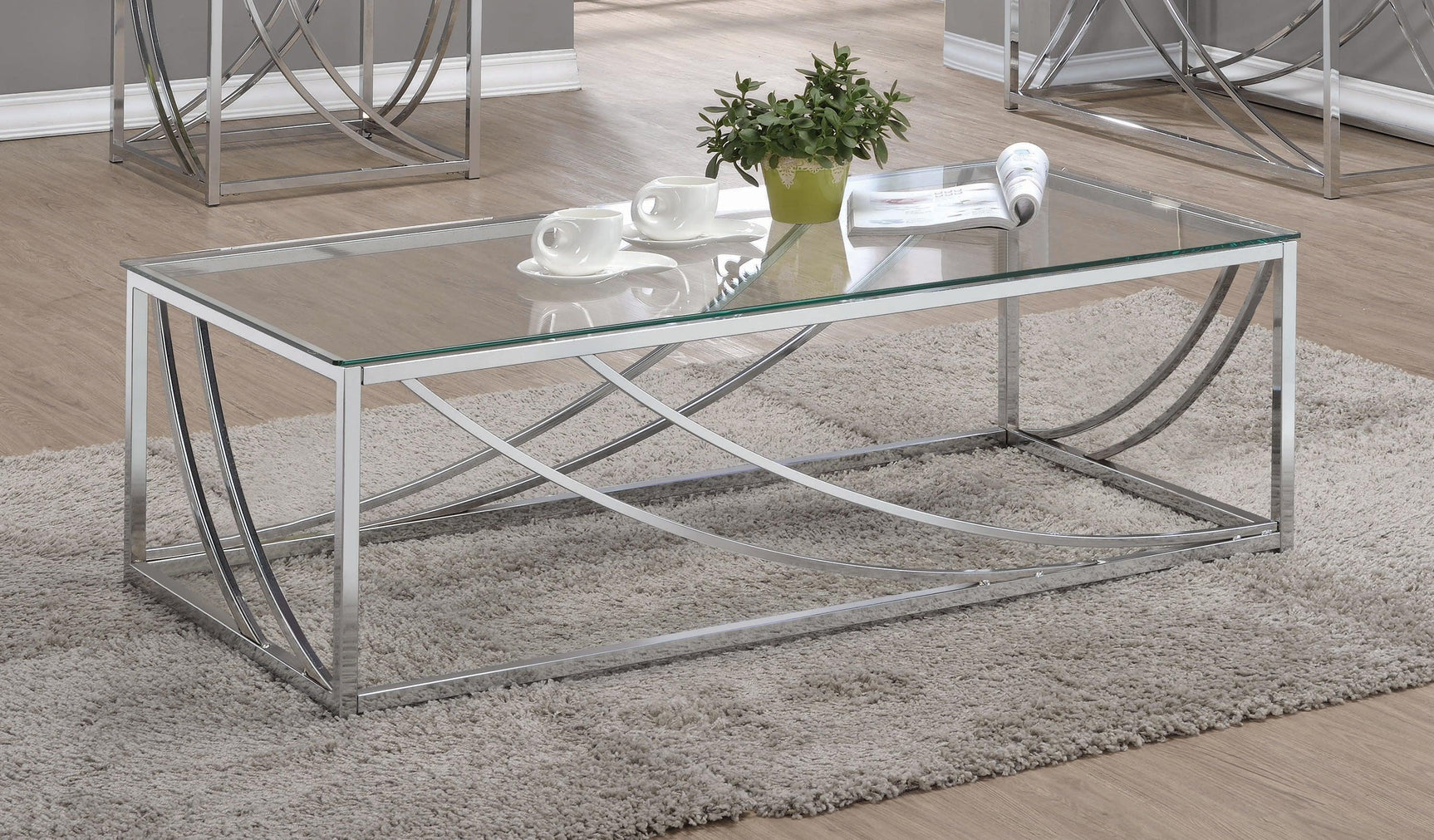 Lille Glass Top Rectangular Coffee Table Accents Chrome - Ella Furniture