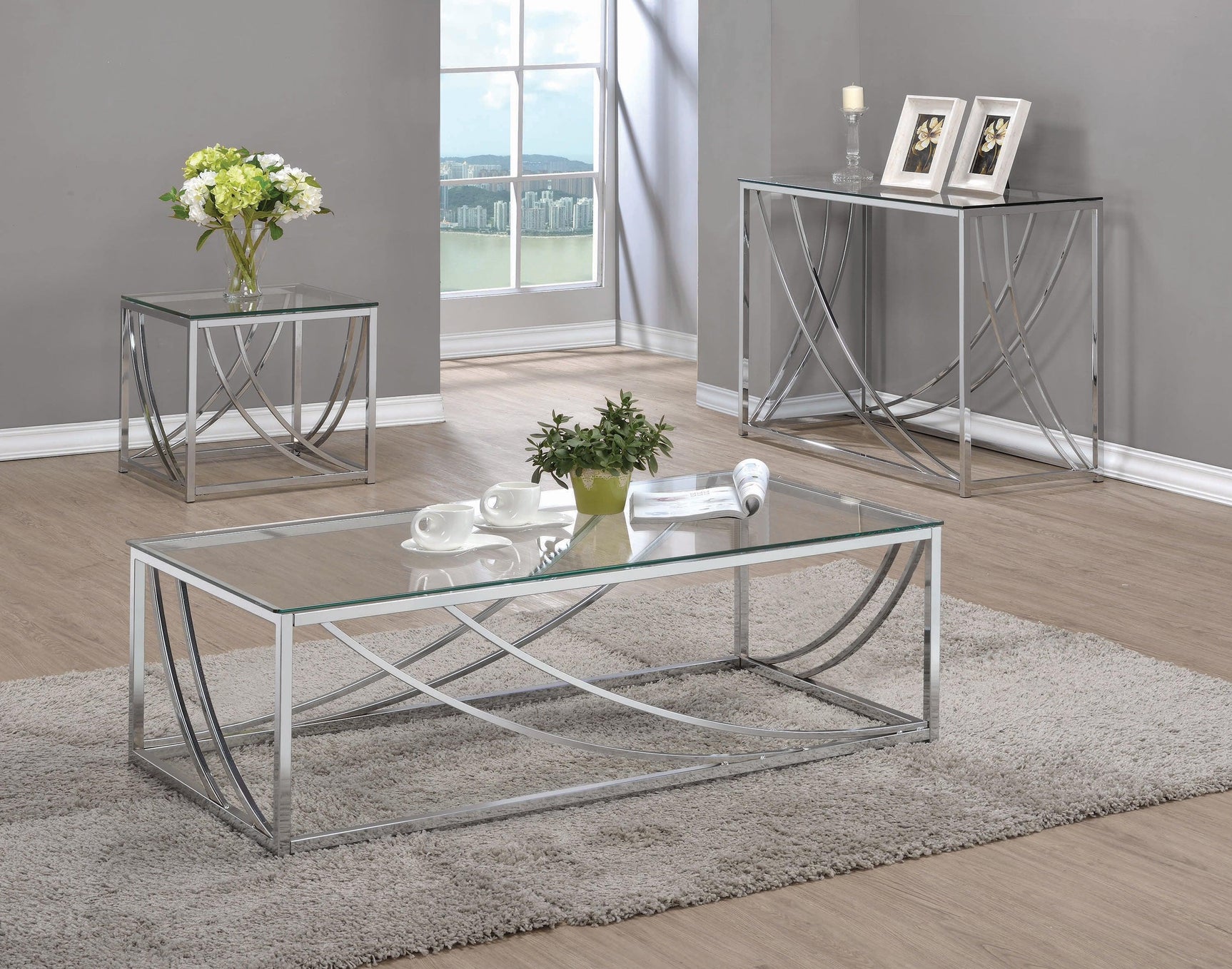 Lille Glass Top Rectangular Coffee Table Accents Chrome - Ella Furniture
