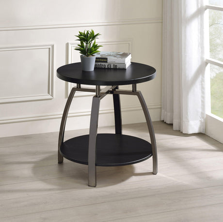 Dacre Round End Table Dark Grey And Black Nickel - Ella Furniture