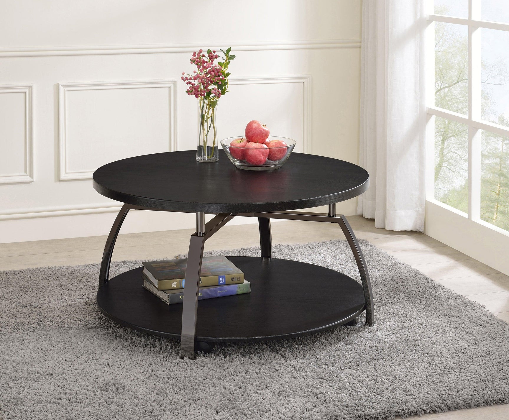Dacre Round Coffee Table Dark Grey And Black Nickel - Ella Furniture