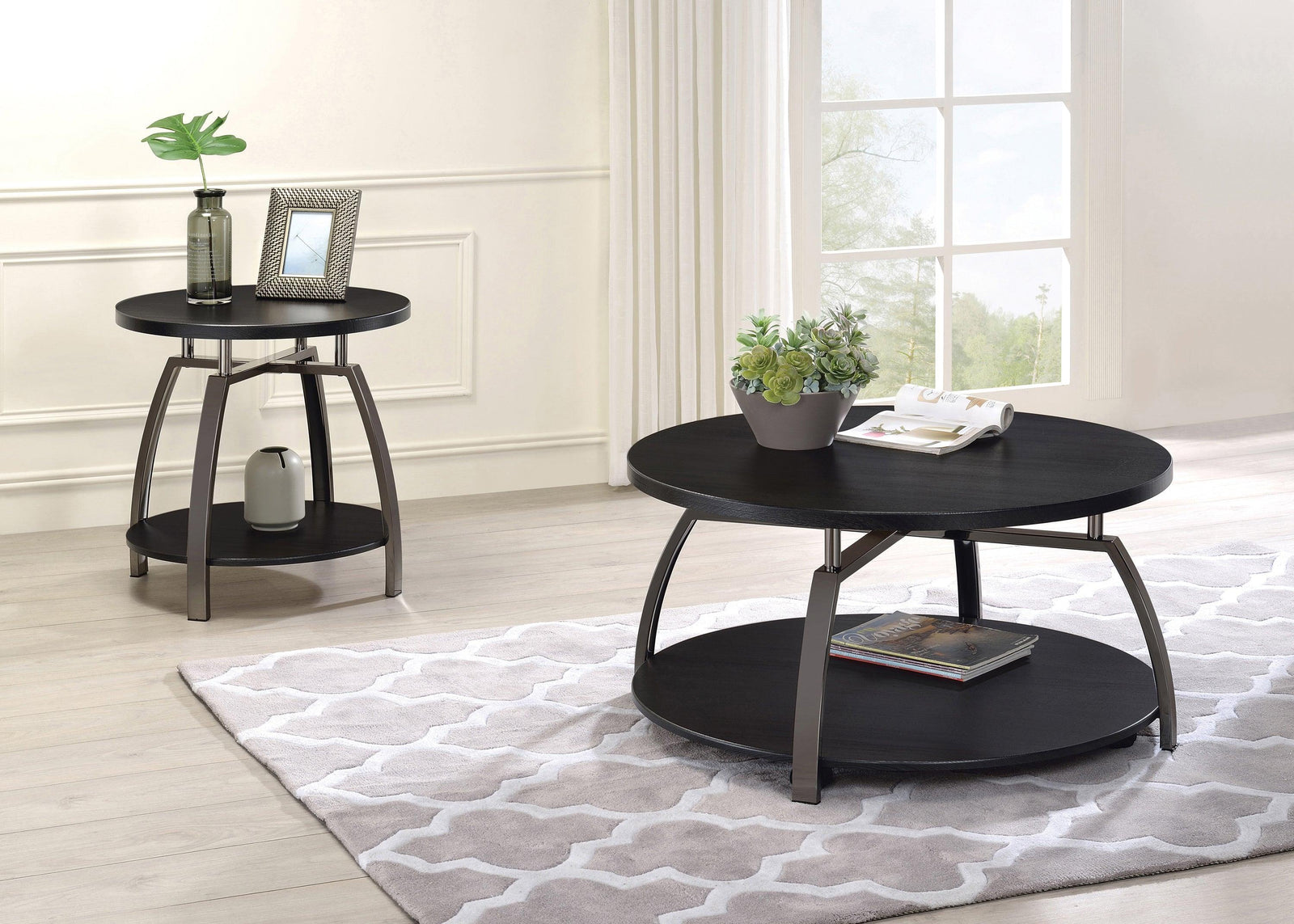 Dacre Round Coffee Table Dark Grey And Black Nickel - Ella Furniture