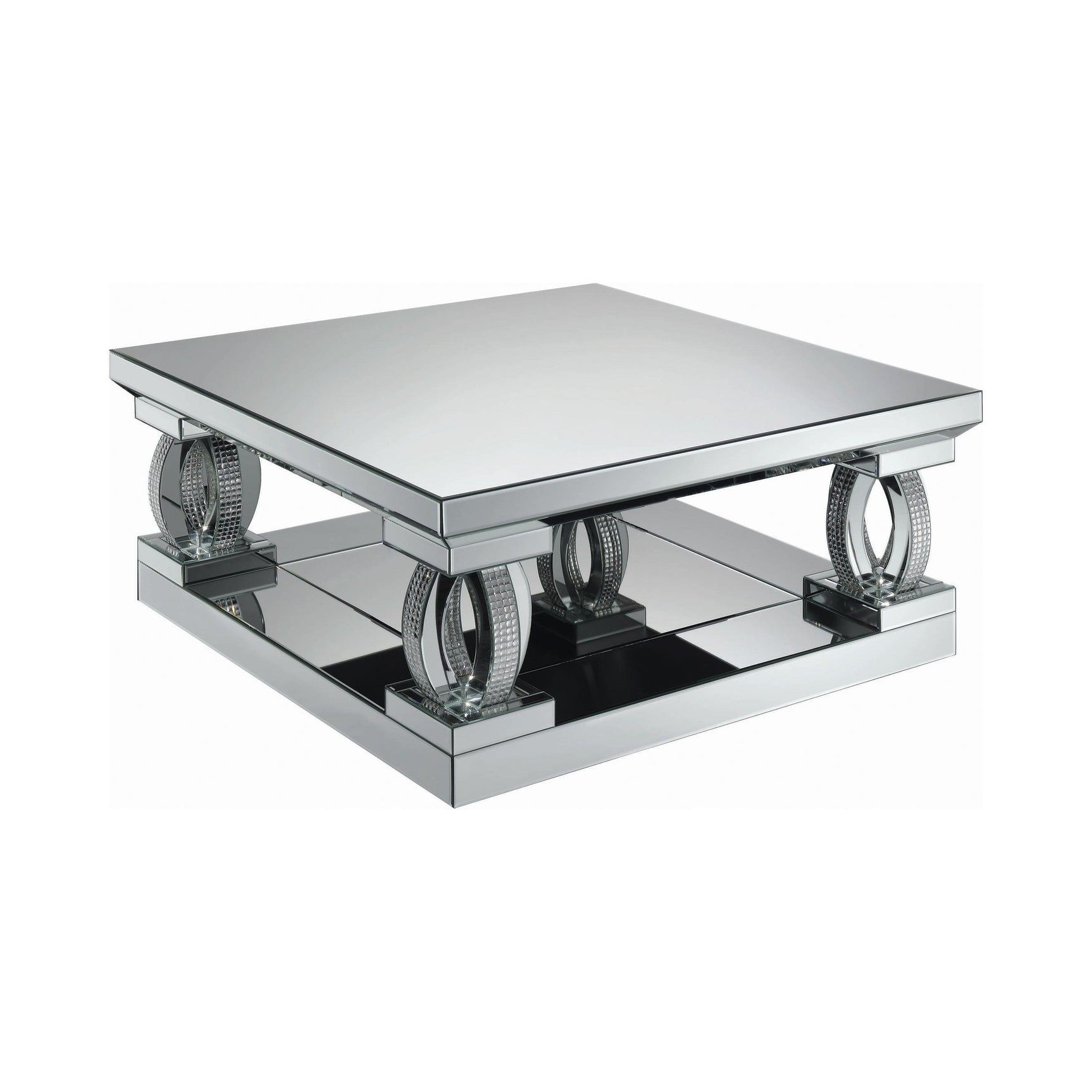 Amalia Square Coffee Table With Lower Shelf Clear Mirror - Ella Furniture