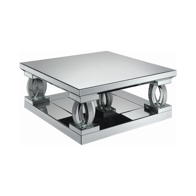 Amalia Square Coffee Table With Lower Shelf Clear Mirror - Ella Furniture