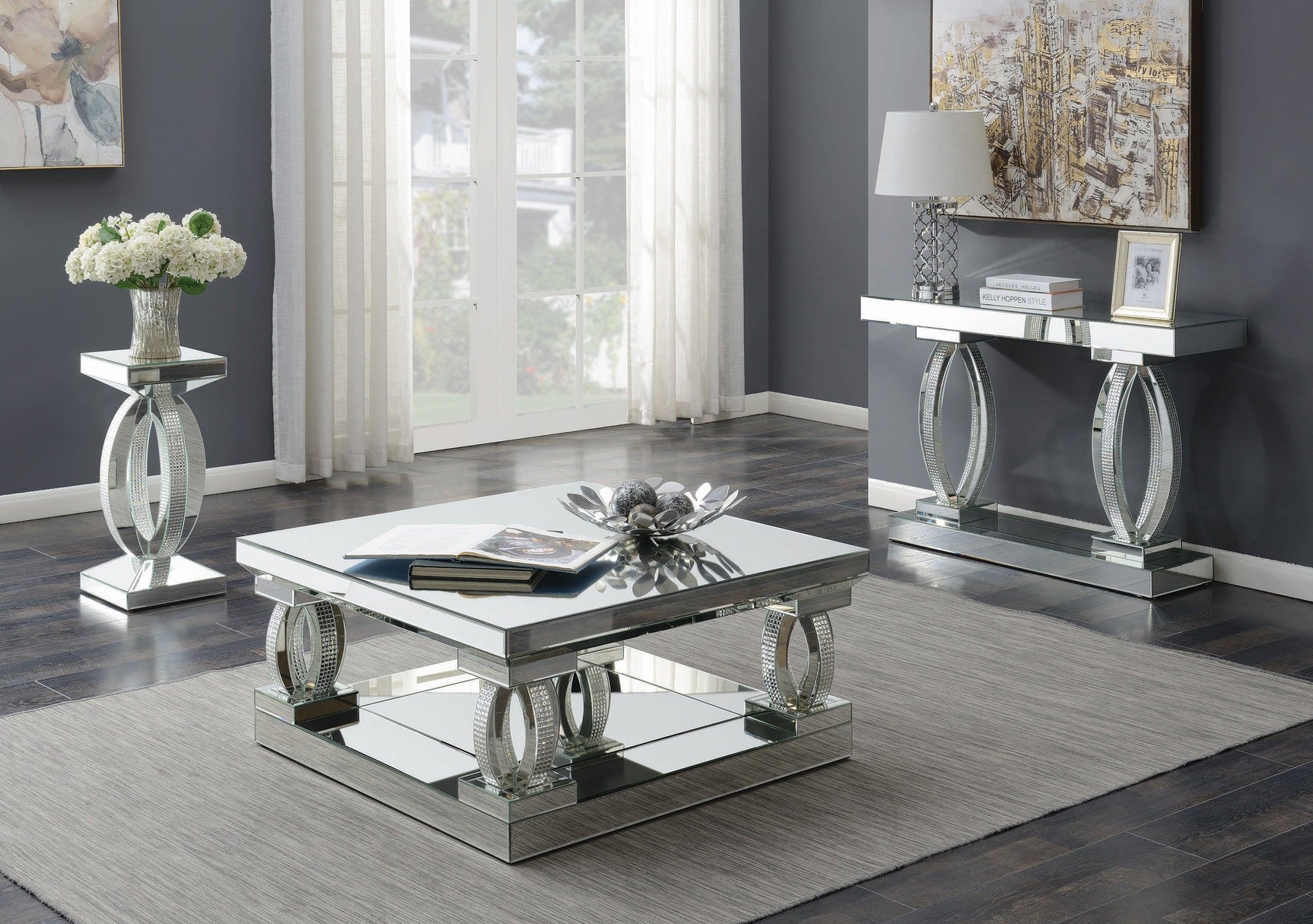 Amalia Square Coffee Table With Lower Shelf Clear Mirror - Ella Furniture