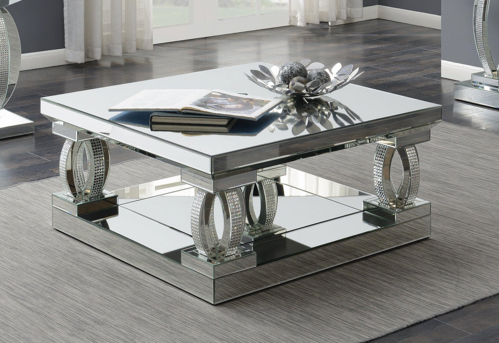 Amalia Square Coffee Table With Lower Shelf Clear Mirror - Ella Furniture